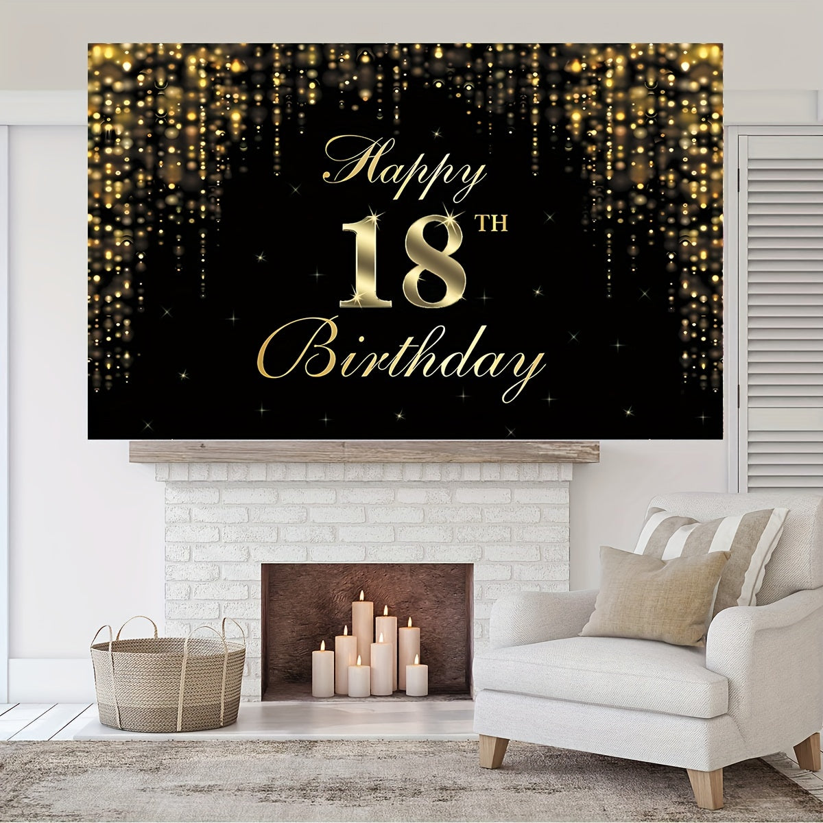 Happy 18th Birthday Banner Backdrop Golden Sweet 18 Birthday Sign