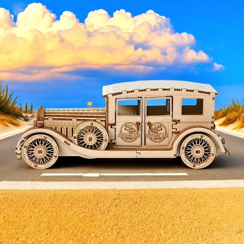 3D Wooden Mechanical Well Vintage Car & Beach Themed Motorcycle Puzzle Set