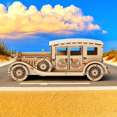 3D Wooden Mechanical Well Vintage Car & Beach Themed Motorcycle Puzzle Set