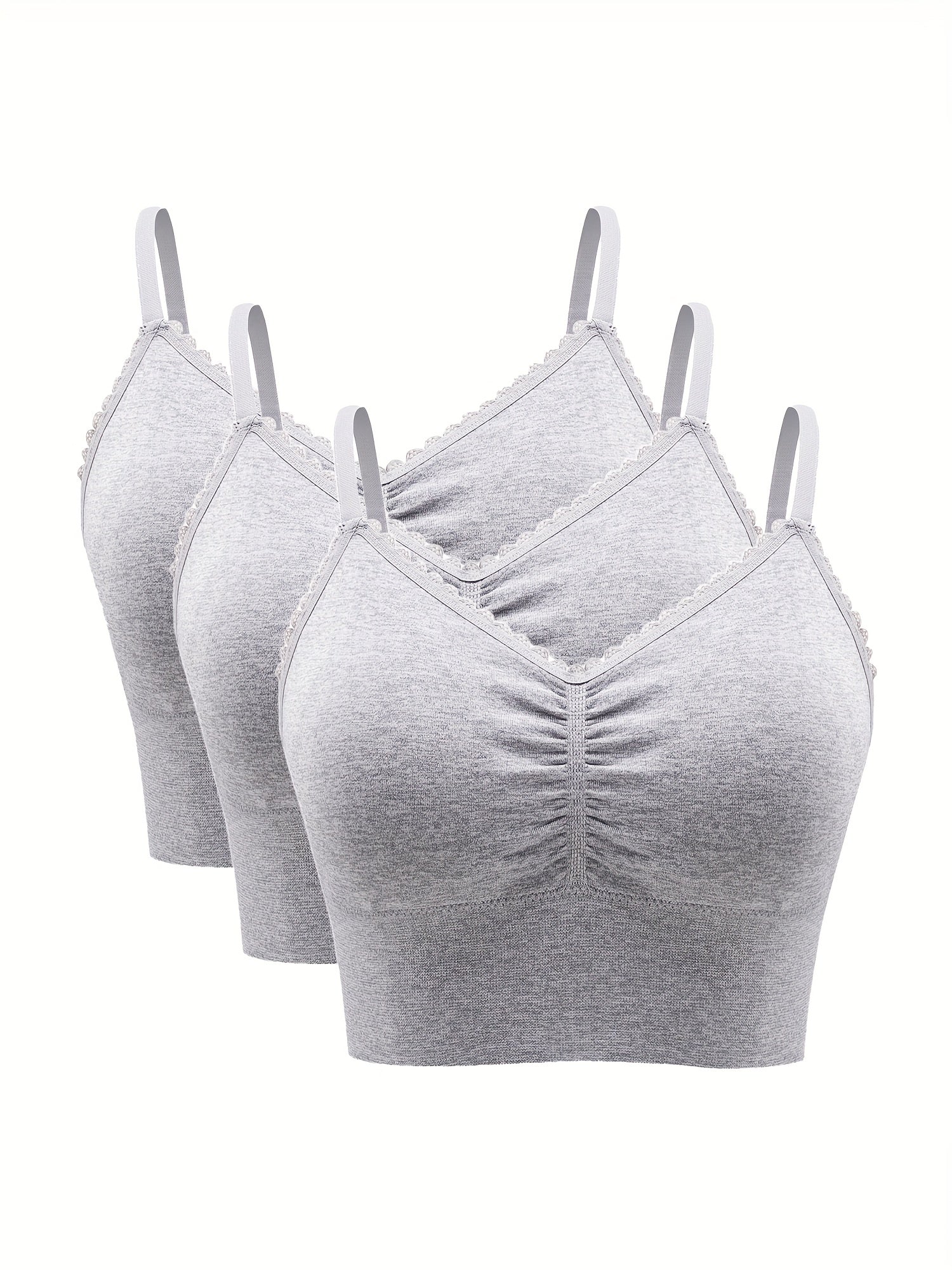 Casual Bra Set Women's Solid Ruched Bralette Three Piece Set