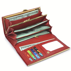 Women's Leather Wallet Large Capacity Phone Bag & Coin Purse Red