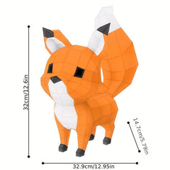 Fox 3D Paper Puzzle Home Decor Low Poly Animal Papercraft Art Gift