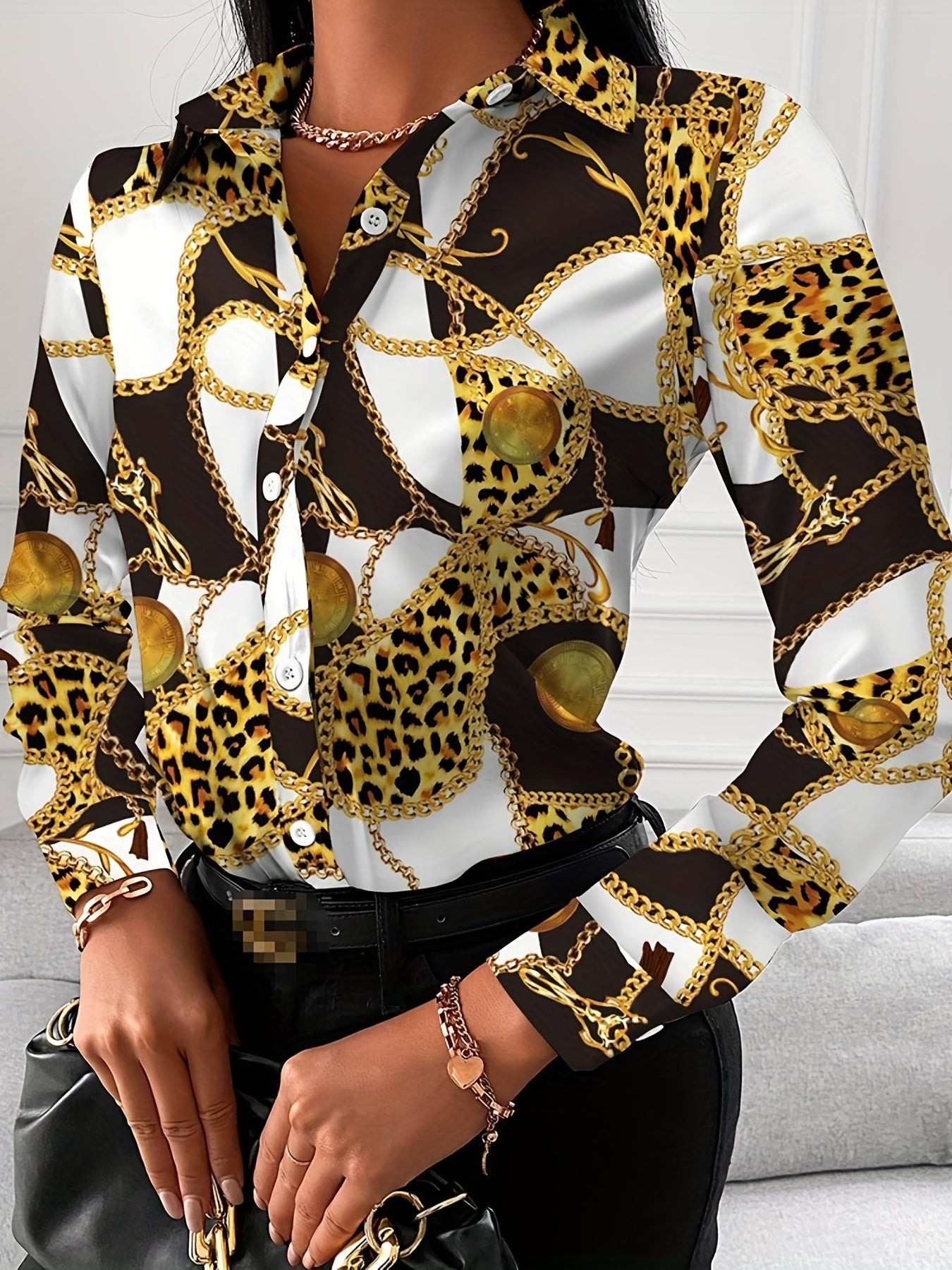 Women's Floral Print Polo Neck Blouse