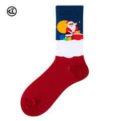 Men's Christmas Cotton Socks Red Santa Pattern