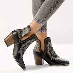 Women's Western Cutout Chunky Heel Boots