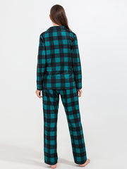 Plaid Christmas Pajama Set Long Sleeve Top & Pants Women's Sleepwear
