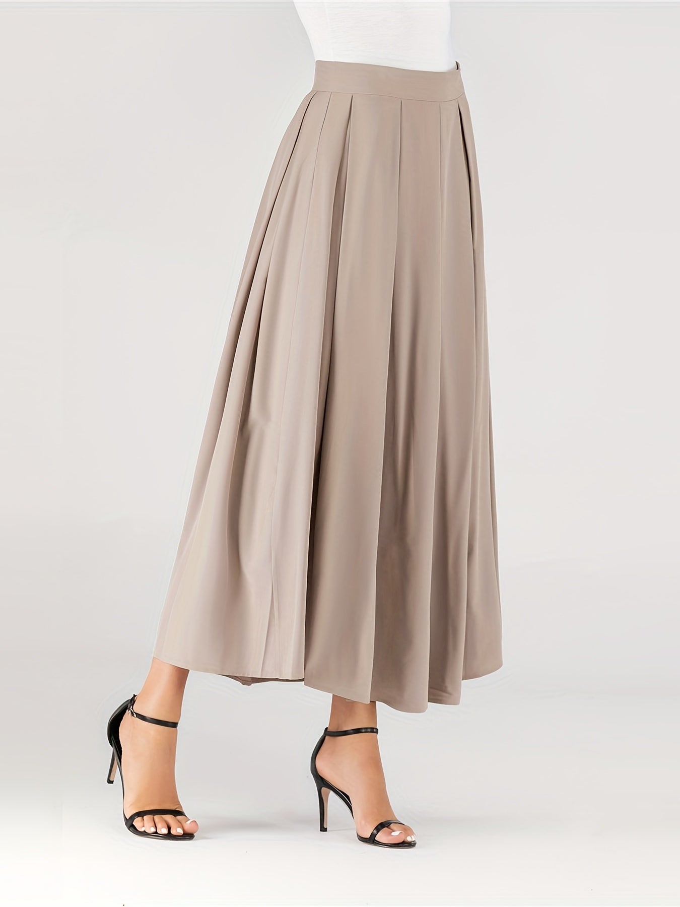 High Waist Pleated Maxi Skirt Casual Solid Women's Clothing