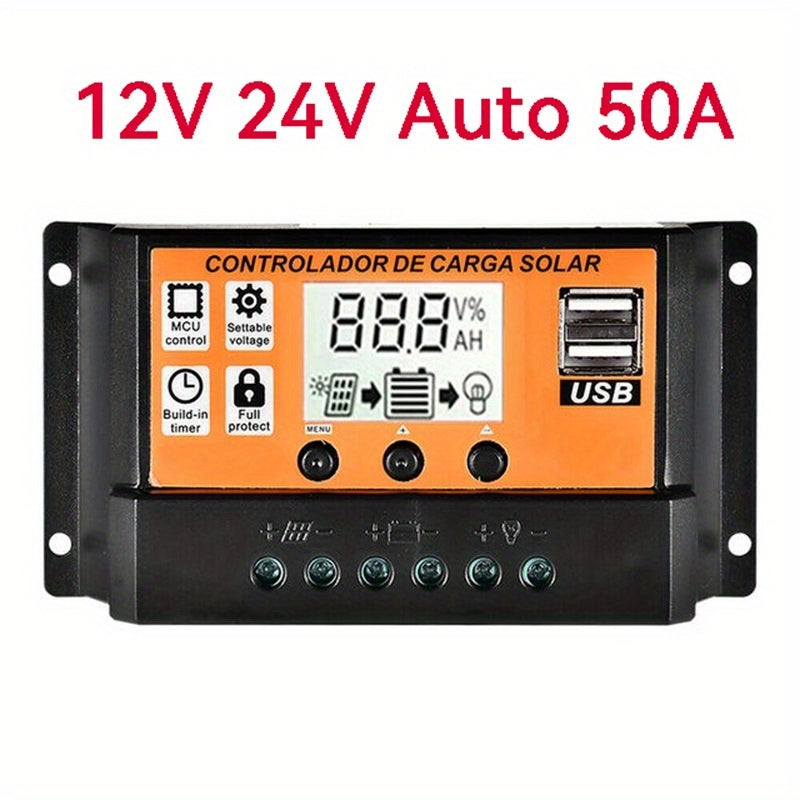 100A 50A 40A 30A 20A 10A 12V 24V Auto Solar Charge Controller LCD Display