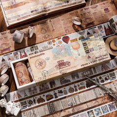 Vintage Washi Tape Set Antique Car Buildings Map Stripe Writable Washy Tapes