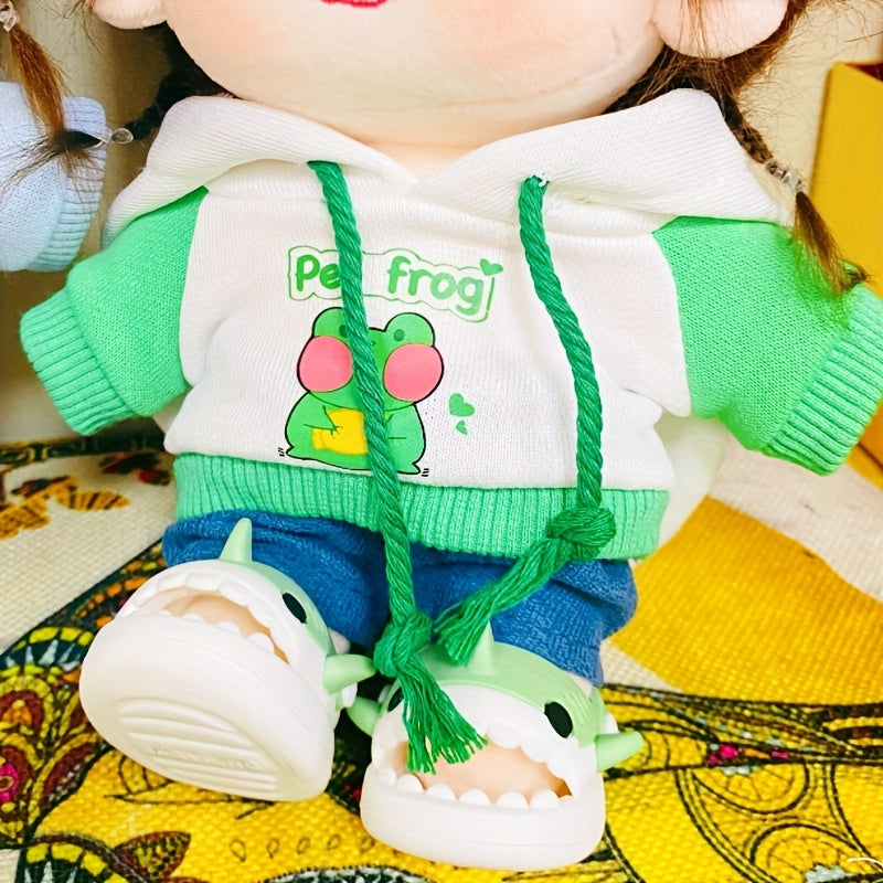 Cartoon Plush Doll Clothes Set with Hood Sweatshirt Jeans Shoes