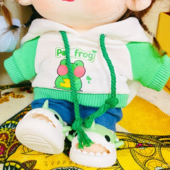 Cartoon Plush Doll Clothes Set with Hood Sweatshirt Jeans Shoes