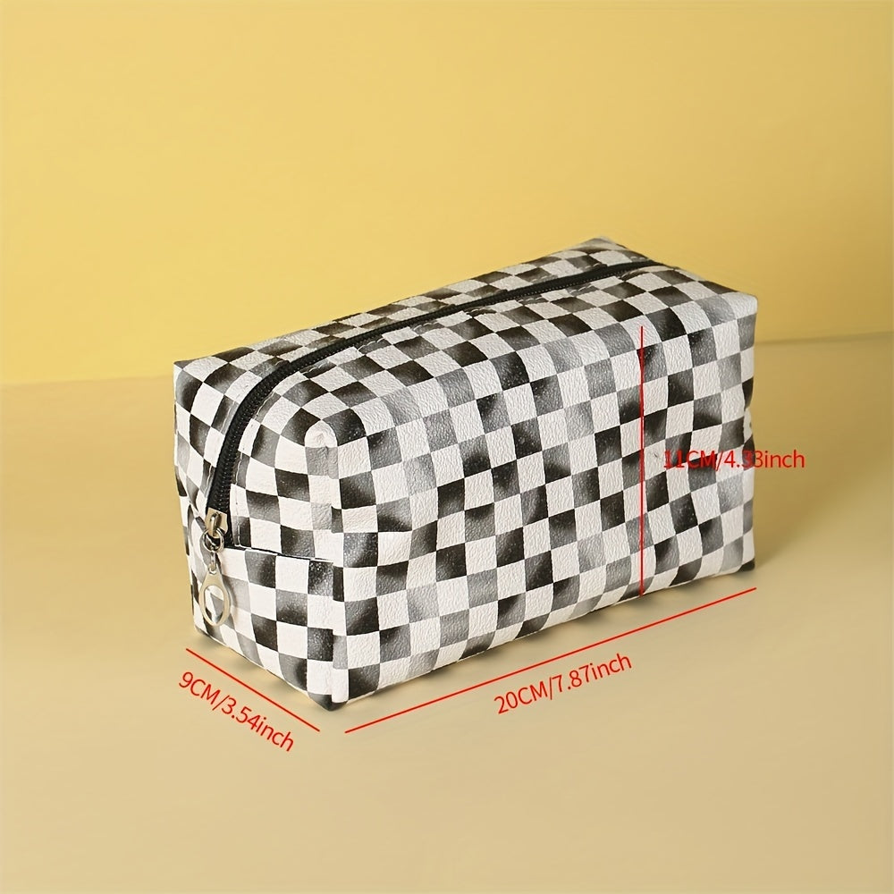 Plaid Pattern Makeup Bag Toiletries Storage Contrast Cosmetic Bag