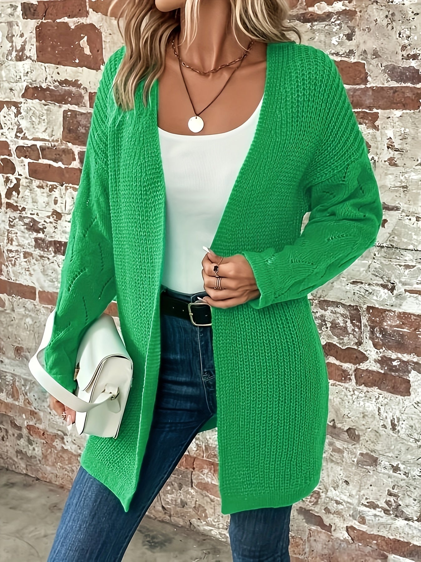 Eyelet Embroidered Open Cardigan Long Sleeve