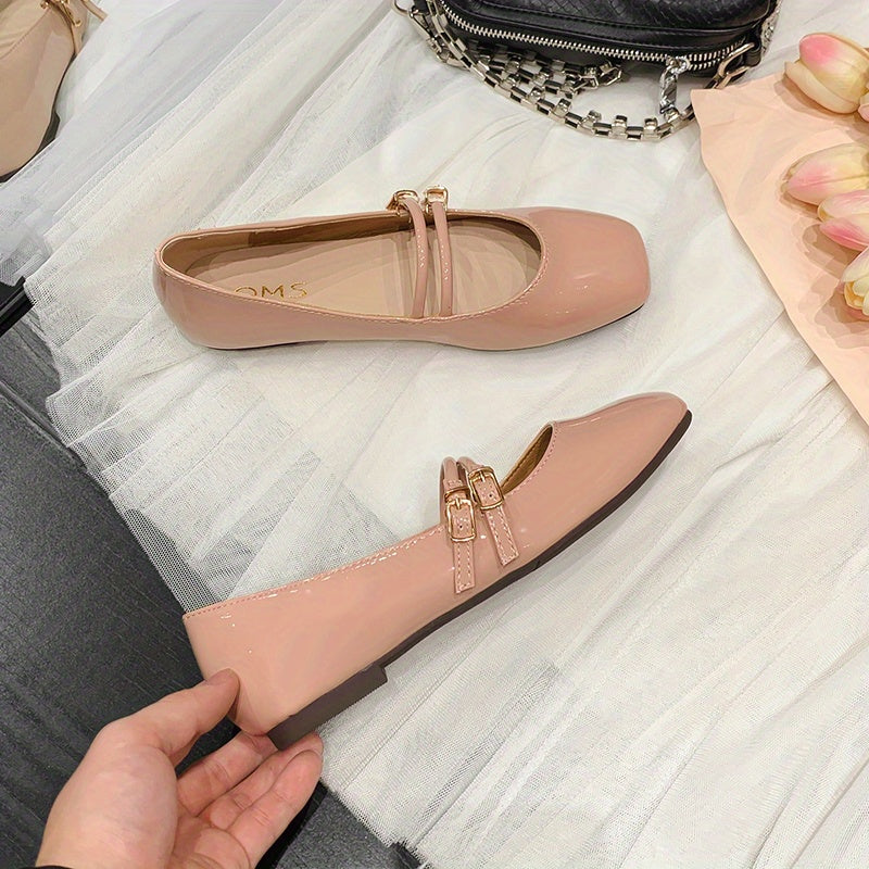 Women's Square Toe Double Buckle Mary Jane Shoes