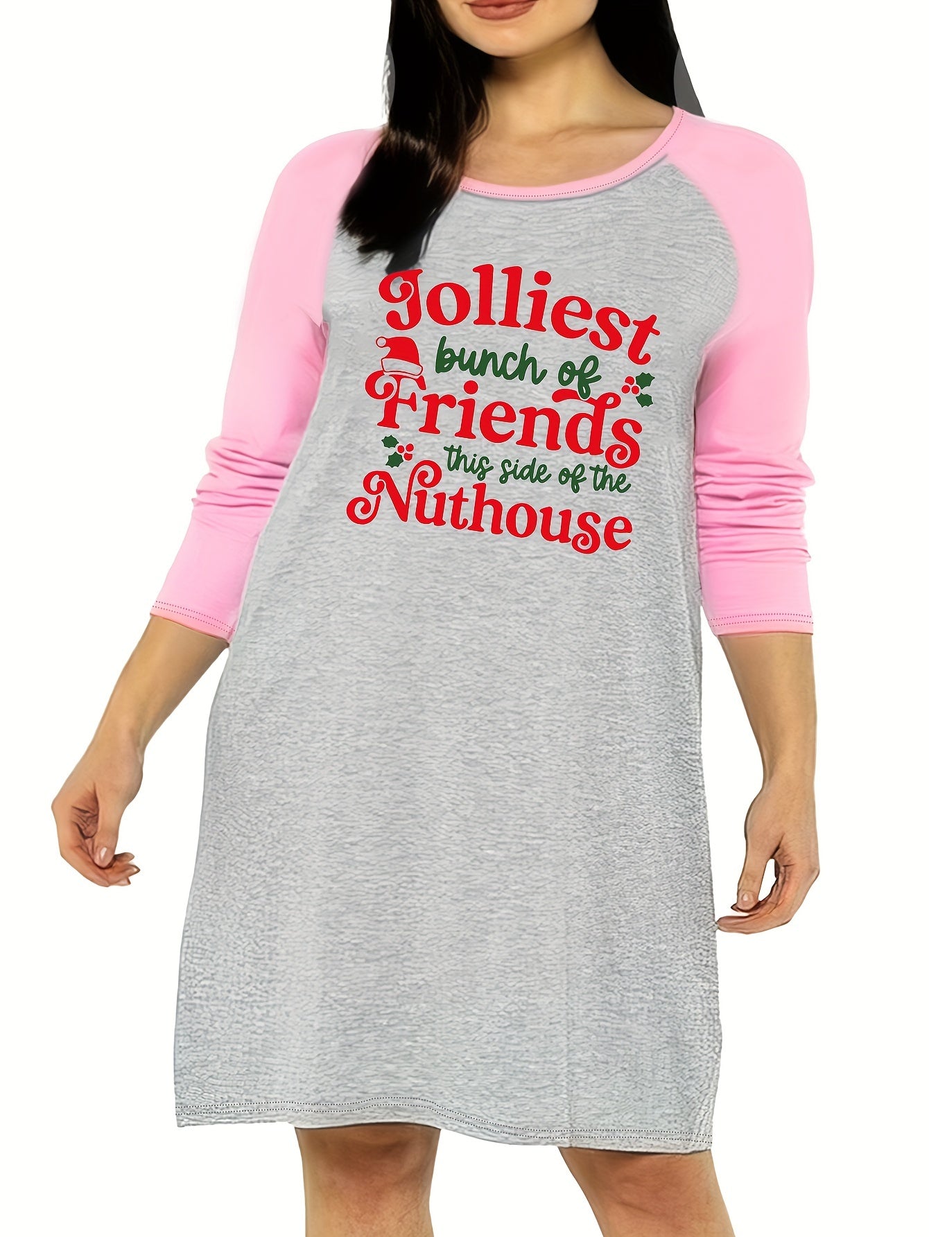 Christmas Nightdress Christmas Print Raglan Sleeve Tee Sleep Dress
