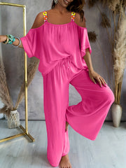Cold Shoulder Top & Wide Leg Pants Set