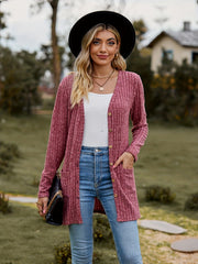 Solid Button Up Pocket Cardigan Long Sleeve Sweater for Women