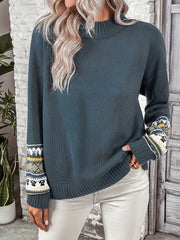 Women's Plus Colorblock Geometric Print Sweater Long Sleeve
