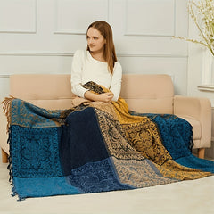 Boho Style Sofa Cover Blanket with Tassels