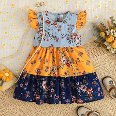 Baby Girls Casual Floral Graphic Print Fly Sleeve Dress Clothes