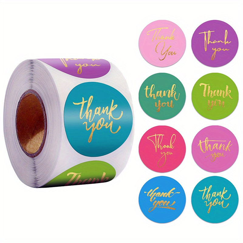 500 Golden Thank You Labels 2.54 cm Round Adhesive Stickers Roll