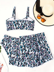 Tie Dye Leopard Print Bikini Set 3 Piece Swimsuit
