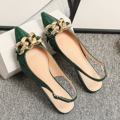 Metallic Chain Flat Shoes Point Toe Dress Shoes