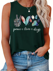 Casual Tank Top Women's Plus Art Letter & Heart Print
