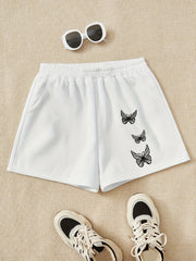 Girls Butterfly Print Casual Sweat Shorts Elastic Waist Work Out Shorts