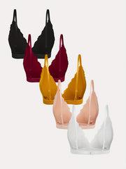 5pcs Lace Wireless Bras Breathable Intimates Women's Lingerie