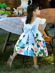 Rose Graphic Bow Tutu Dress for Toddler Girl