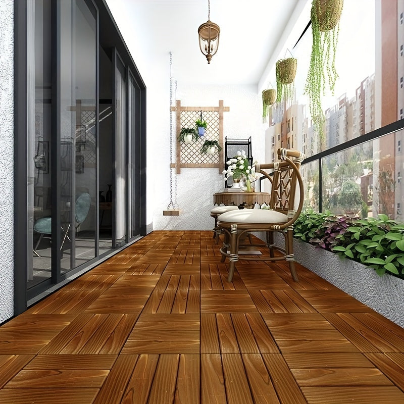 5pcs Garden Wooden Deck Tiles Interlocking Flooring Utility Life