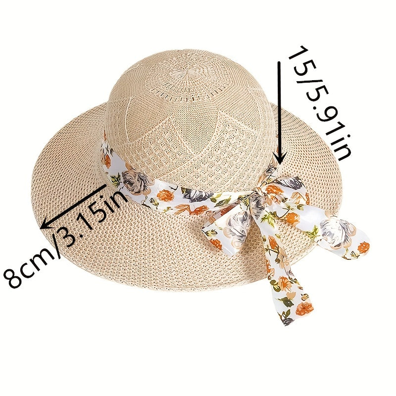 Knitted Bucket Hat Flower Ribbon Decor Sun Hats Breathable
