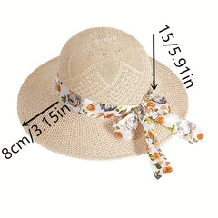Knitted Bucket Hat Flower Ribbon Decor Sun Hats Breathable
