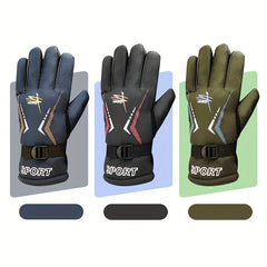 Thickened Printed Skin Feeling Split Finger Ski Gloves