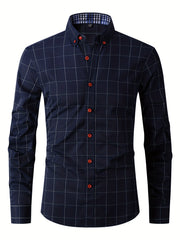 Men's Plaid Button Up Shirt for Business Occasions