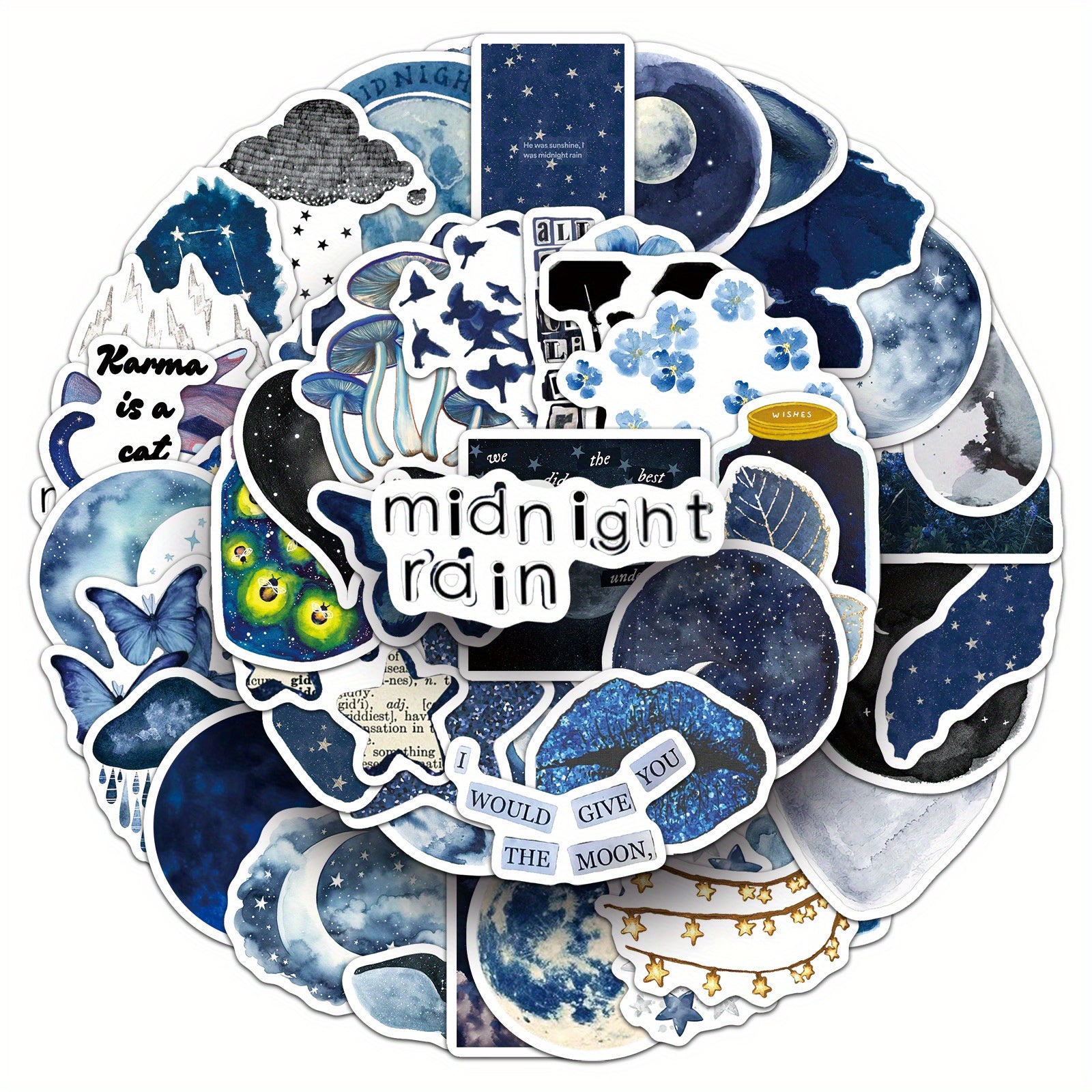 50pcs Midnight Rainy Night Stickers Nocturnal Cityscape Cats Self Adhesive
