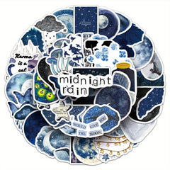 50pcs Midnight Rainy Night Stickers Nocturnal Cityscape Cats Self Adhesive
