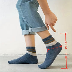3 Pairs Winter Warm Striped Socks, Thickened Sweat Absorption, Casual