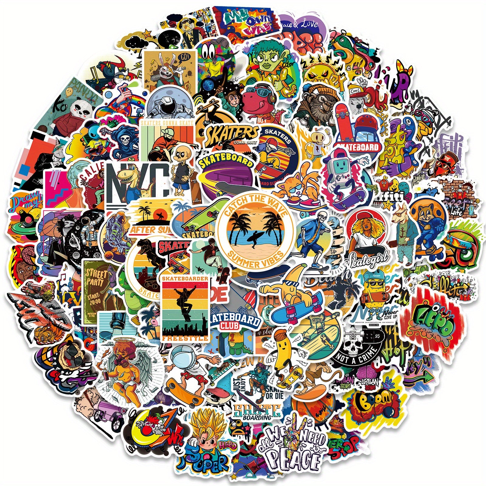 100pcs Hip Hop Psychedelic Stickers for Notebook Mobile Phone Case Bicycle Kids