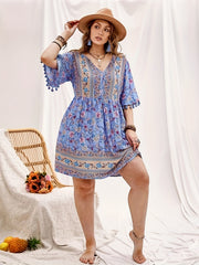 Plus Size Boho Dress Women's Plus Floral Print Short Sleeve