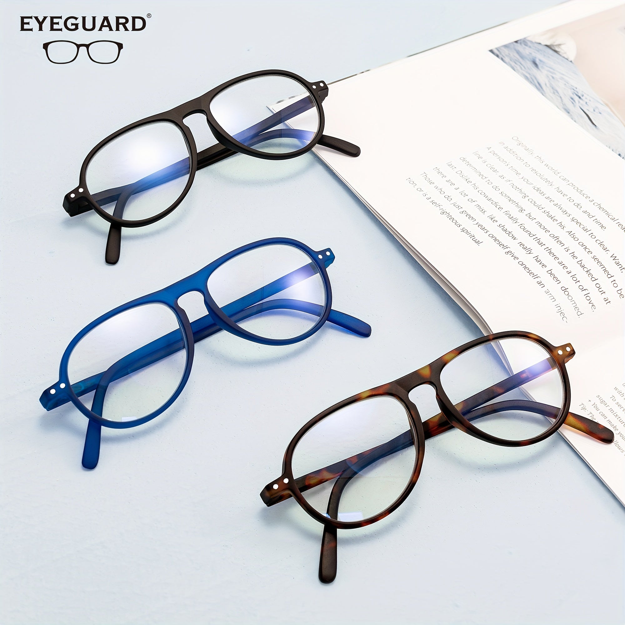 EYEGUARD 2 Pack Reading Glasses Lightweight Light Blocking Readers
