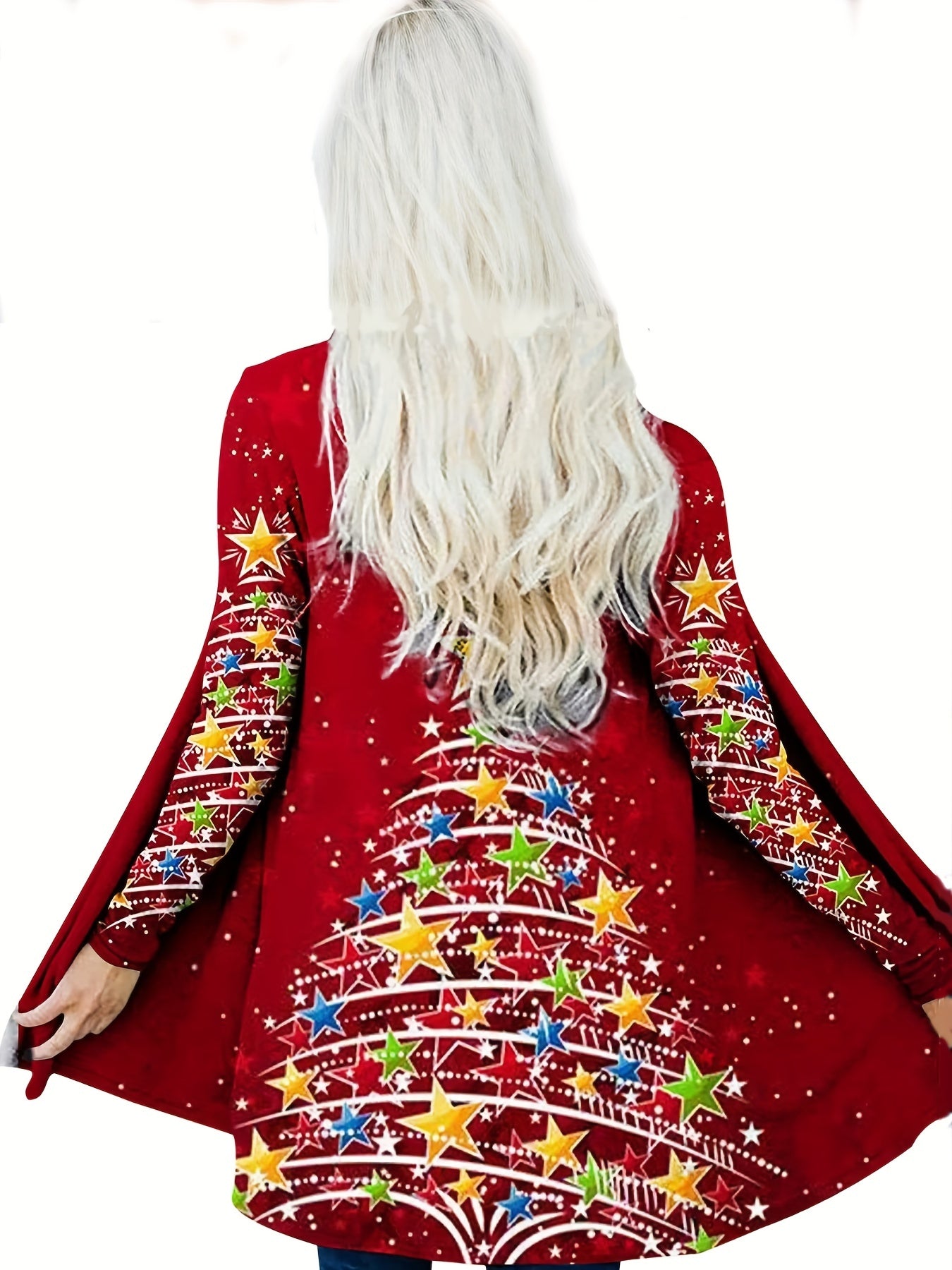 Christmas Cardigan Women's Tree Print Open Front