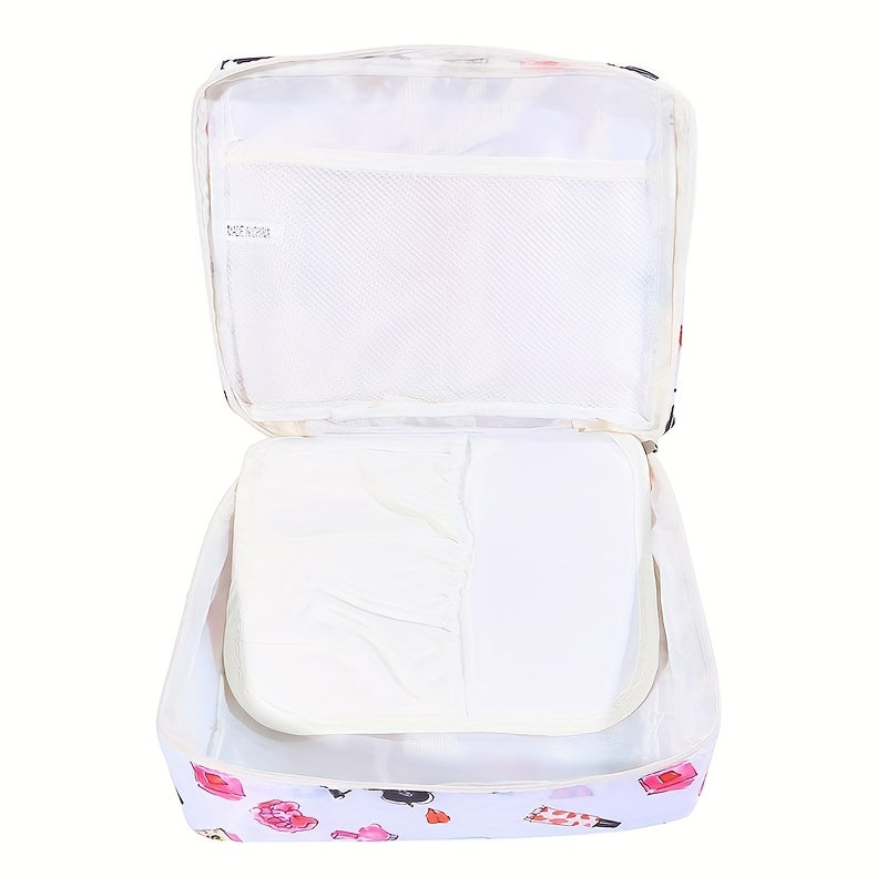 Note & Crown Pattern Square Makeup Bag Toiletry Organizer