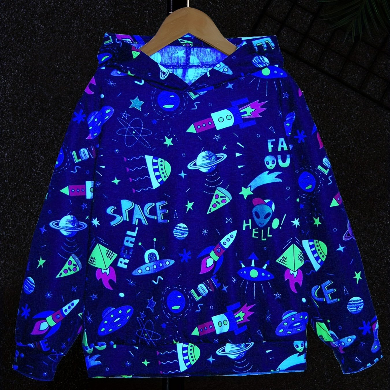 Cartoon Space Print Boys Hooded Sweatshirt