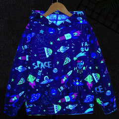 Cartoon Space Print Boys Hooded Sweatshirt
