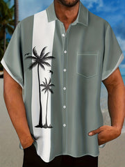 Men's Hawaiian Bowling Shirt, Graphic Print Button Down Tee, Short Sleeve