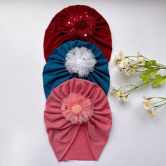 Red Elastic Flower Baby Hat for Girl Four Season