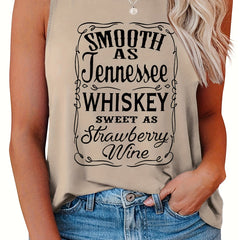 Casual Tank Top Women's Plus Letter Print Round Neck Slight Stretch