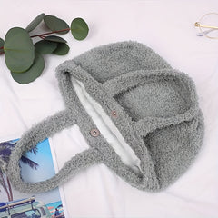 Fluffy Portable Handbag With Bear Pendant Magnet Closure